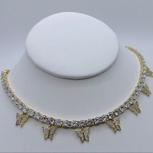 Beautiful tennis necklace with hanging butterflies